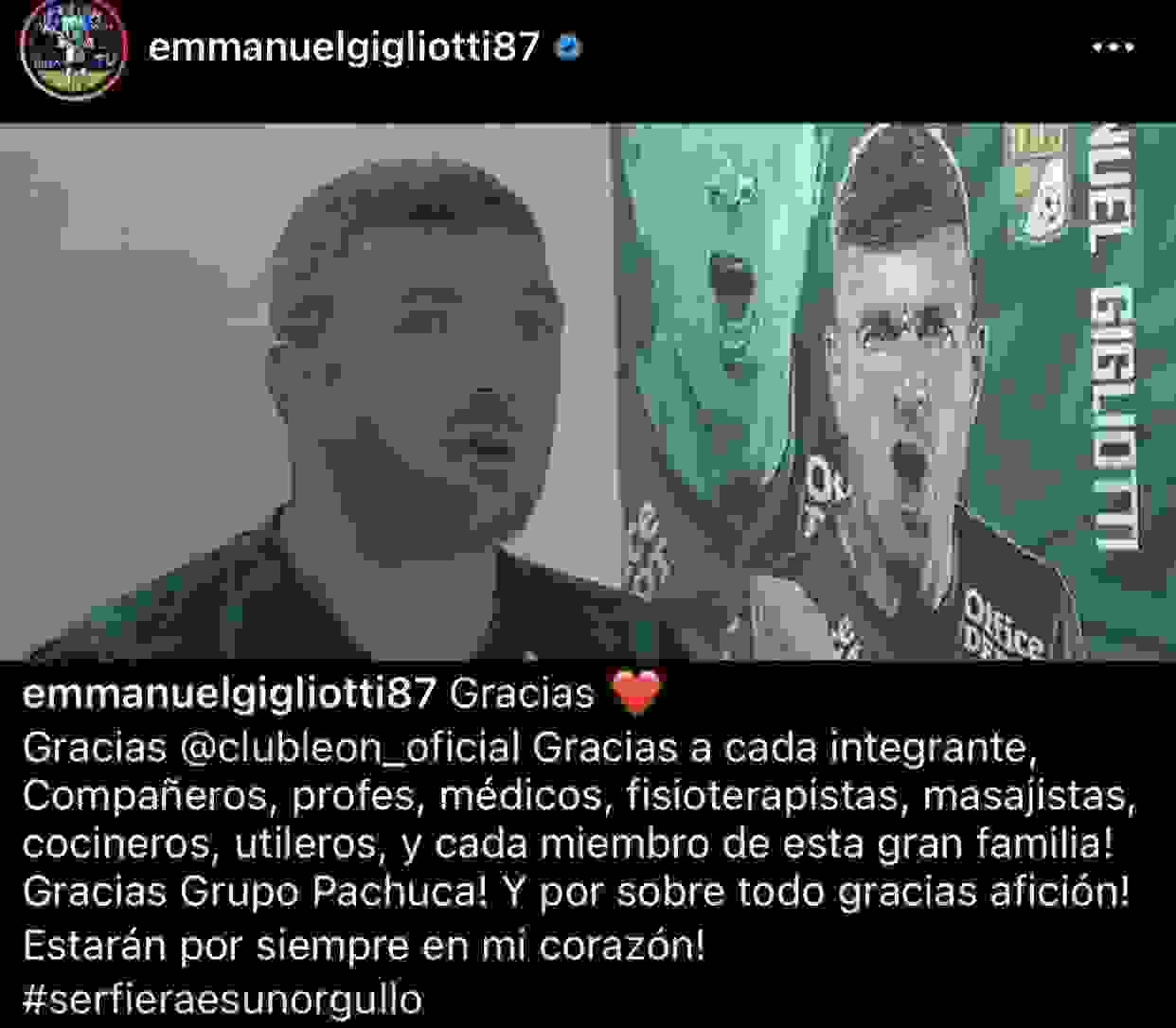 Este es el mensaje que dejó Emmanuel Gigliotti a través de su cuenta de instagram.